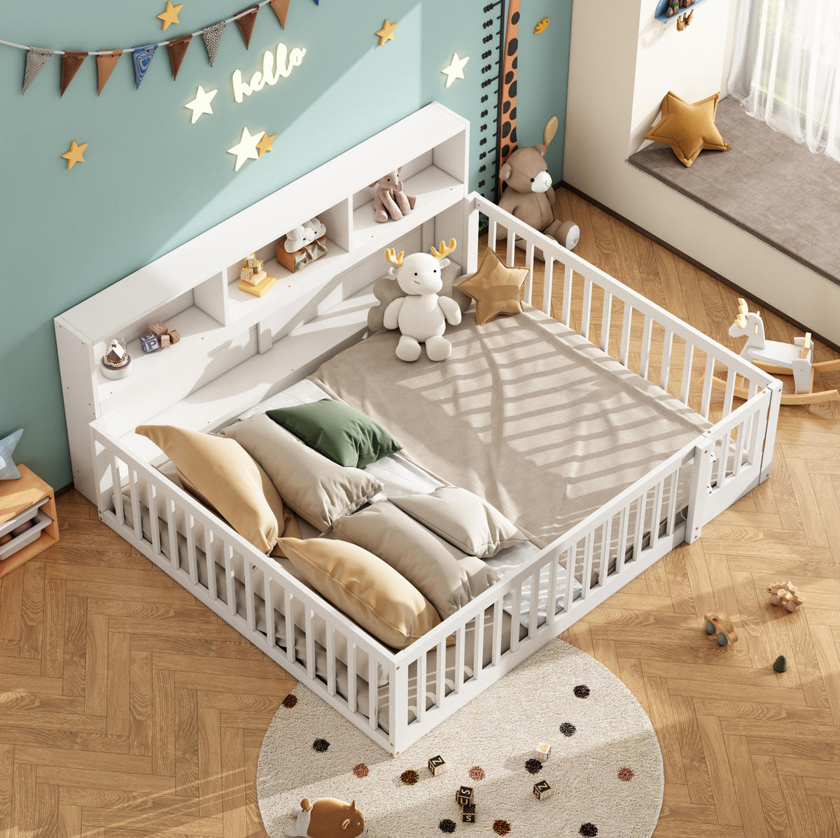 KINDERBETT Tagesbett 140/200 cm aus Kiefernholz mit Stauraum und rundum Geländer Weiß - Weiß, Holz (140/200cm) - Modenvie