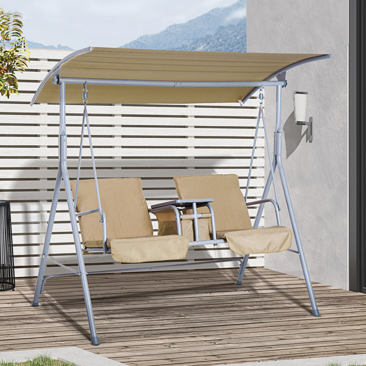 HOLLYWOODSCHAUKEL, 2-Sitzer mit Sonnendach, Beige, 175 x 112 x 165 cm - Beige, Metall (112/165/175cm) - Outsunny