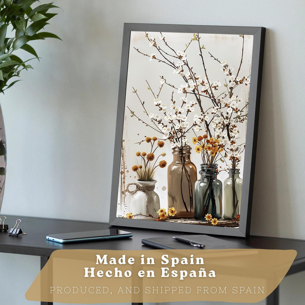 PLAKAT Sada 3 Květiny A3 Černý rám - černá, papír (29.7/1/42cm) - Nacnic