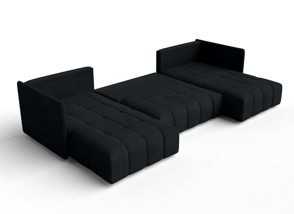 WOHNLANDSCHAFT Veliro U Schwarz 353/180/83 cm mit Schlaffunktion und Bettkasten - Schwarz, Kunststoff/Textil (353/83/180cm) - AX Living