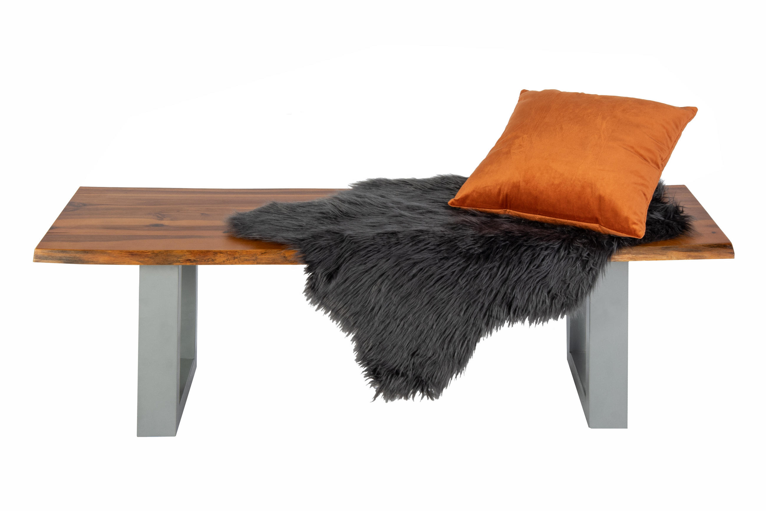 SITZBANK ESRA - Cognac/Silberfarben, Holz/Metall (160/45/42cm) - SAM