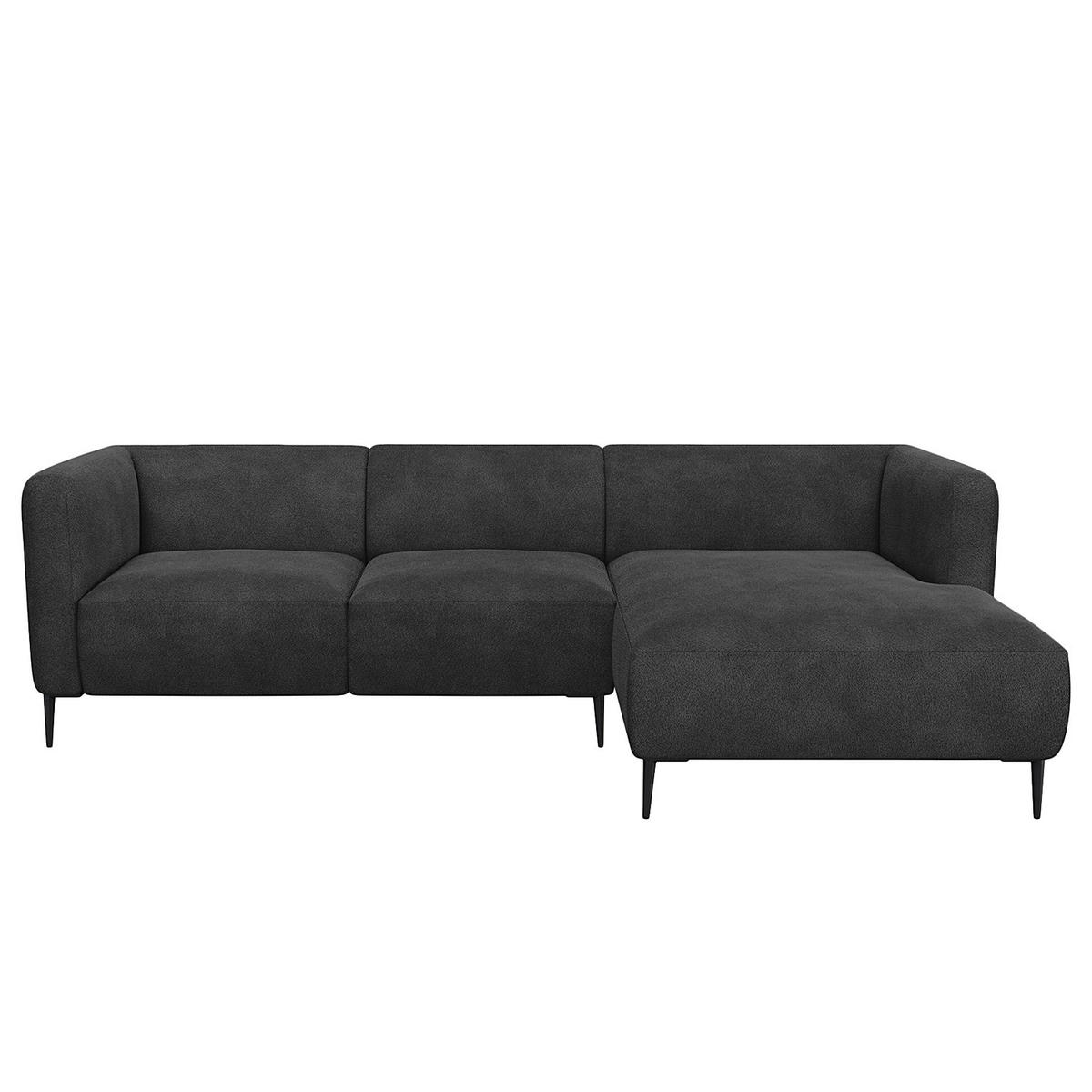 2,5-SITZER ECKSOFA mit Longchair - Anthrazit/Schwarz, Textil/Metall (271/148cm) - home24