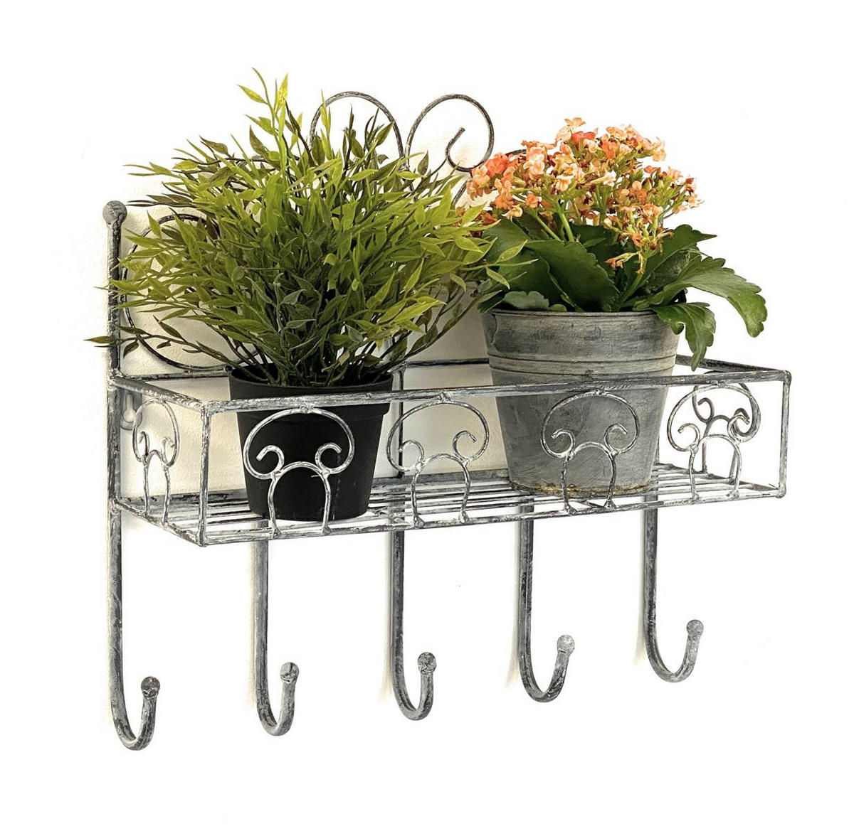 WANDREGAL mit 5 Haken Metall Grau 41 cm 96010 - Grau, Metall (41/41/15cm) - DanDiBo