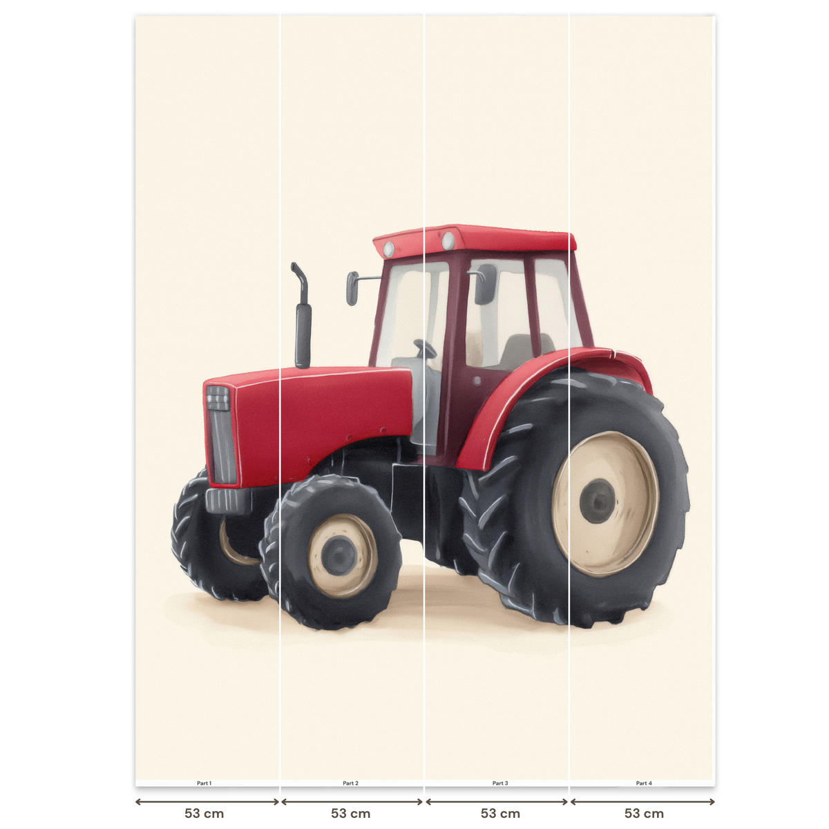KINDERTAPETE - Traktor - Minimalistisch - Illustration - Rot - 200x280 cm - Rot, Papier (200/280cm) - OnlyWow