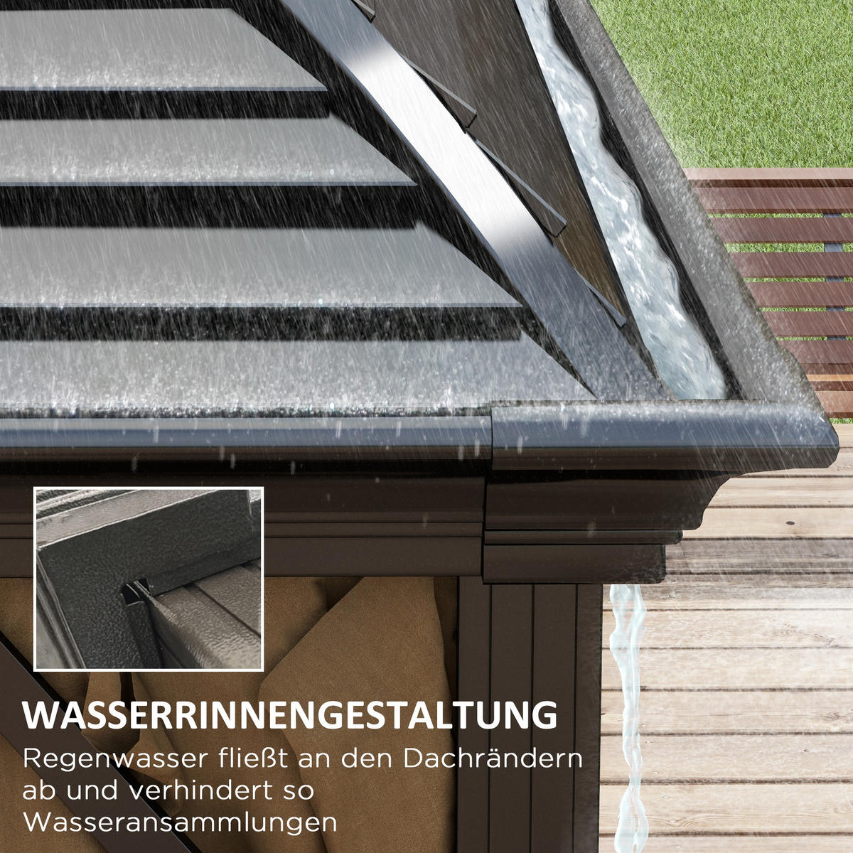 PAVILLON mit Hardtop 4x3 m - Braun, Metall (298/280/398cm) - Outsunny