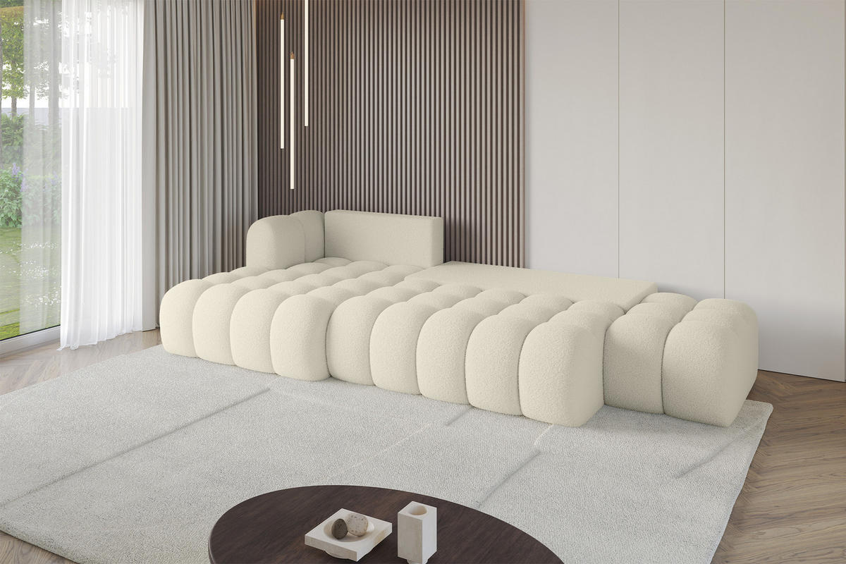 ECKSOFA mit Schlaffunktion Ottomane Links OLEA-L2 321x164x75 Beige Bouclé - Beige/Schwarz, Holzwerkstoff/Kunststoff (321/164cm) - ALTDECOR