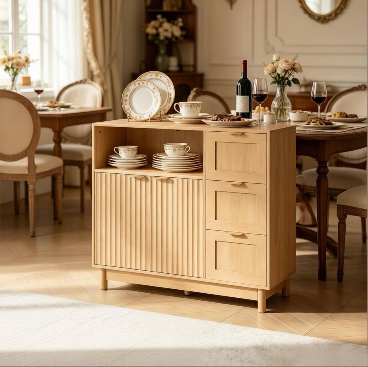 SIDEBOARD 90/35/80 cm Holz aus MDF und Spanplatte mit Stauraum - Eichefarben, Holzwerkstoff (35/80/90cm) - OKWISH