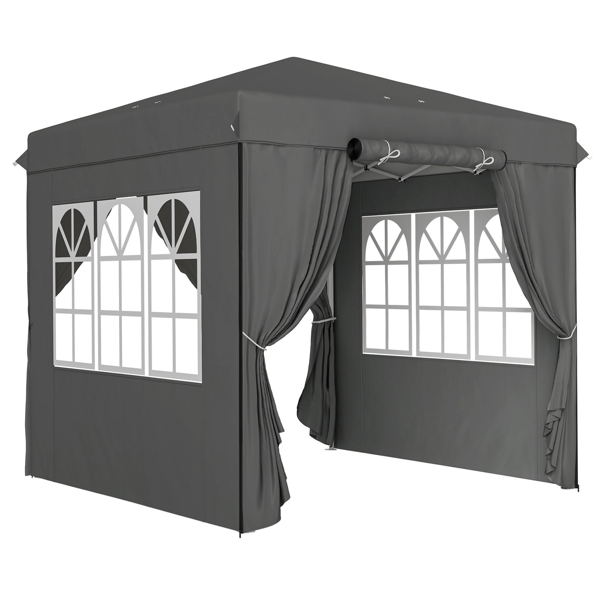 FALTPAVILLON 250/250/268 cm höhenverstellbar mit 4 Seitenteilen, UV-Schutz und Rolltasche aus Polyester, Dunkelgrau - Dunkelgrau, Textil (250/268/250cm) - Redom