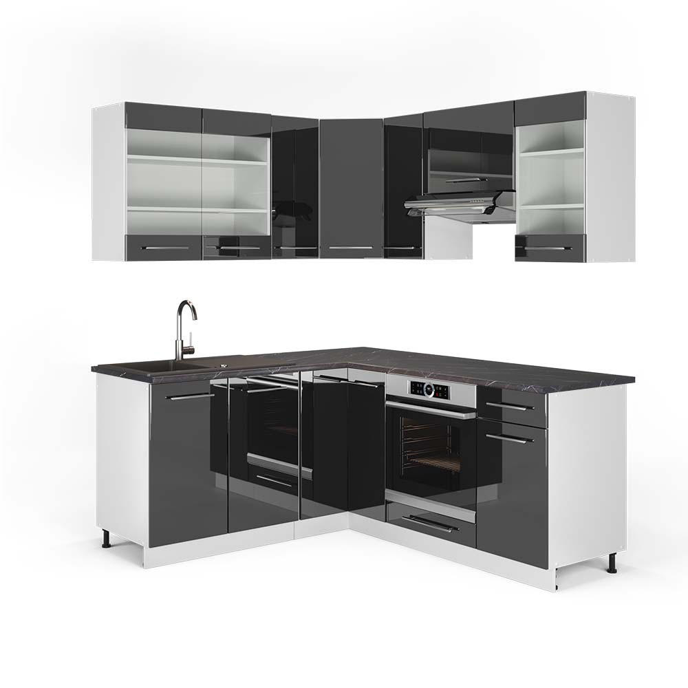 ECKKÜCHE Fame-Line Anthrazit Hochglanz/Weiß 160 x 190 cm, AP Anthrazit - Anthrazit/Weiß, Holzwerkstoff (190/81.6/60cm) - Vicco