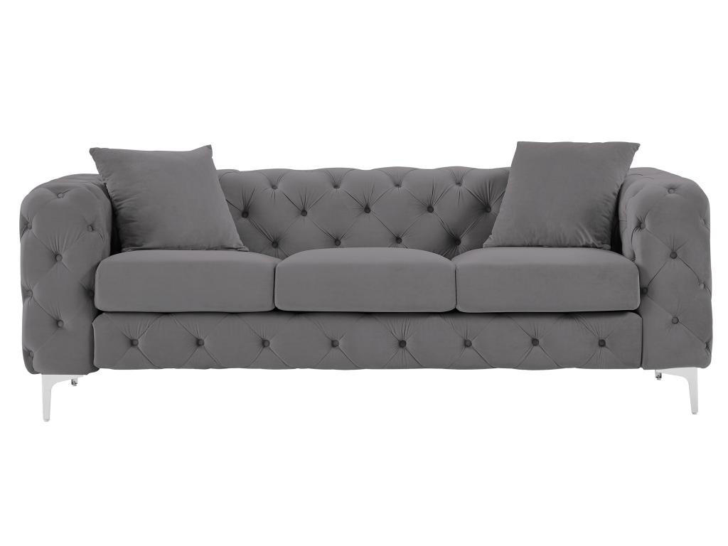 CHESTERFIELD-SOFA 3-Sitzer - Anthrazit - Samt - EDWINA - Anthrazit, Textil (91/76/220cm) - Vente-Unique