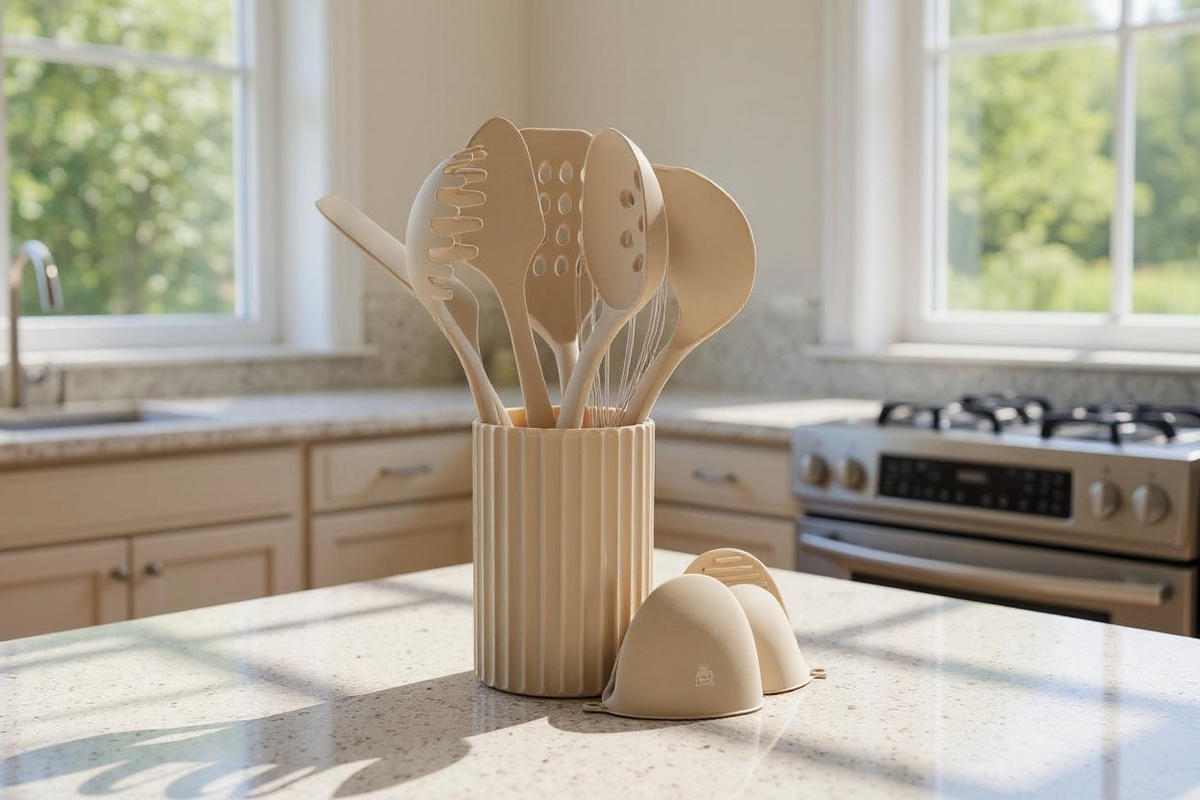 KÜCHENUTENSILIEN-SET aus Holz und Silikon GUNNAR - 11-teilig - Grau, Kunststoff - Björn