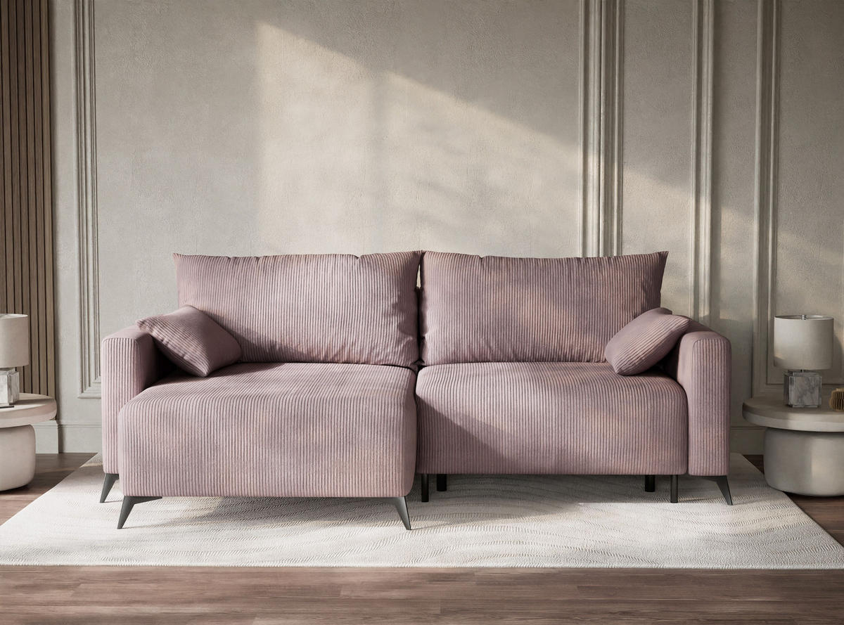 ECKSOFA MIT SCHLAFFUNKTION Leon Lila Samtstoff - Flieder/Schwarz, Holz/Holzwerkstoff (148/239cm) - Maison de Reve