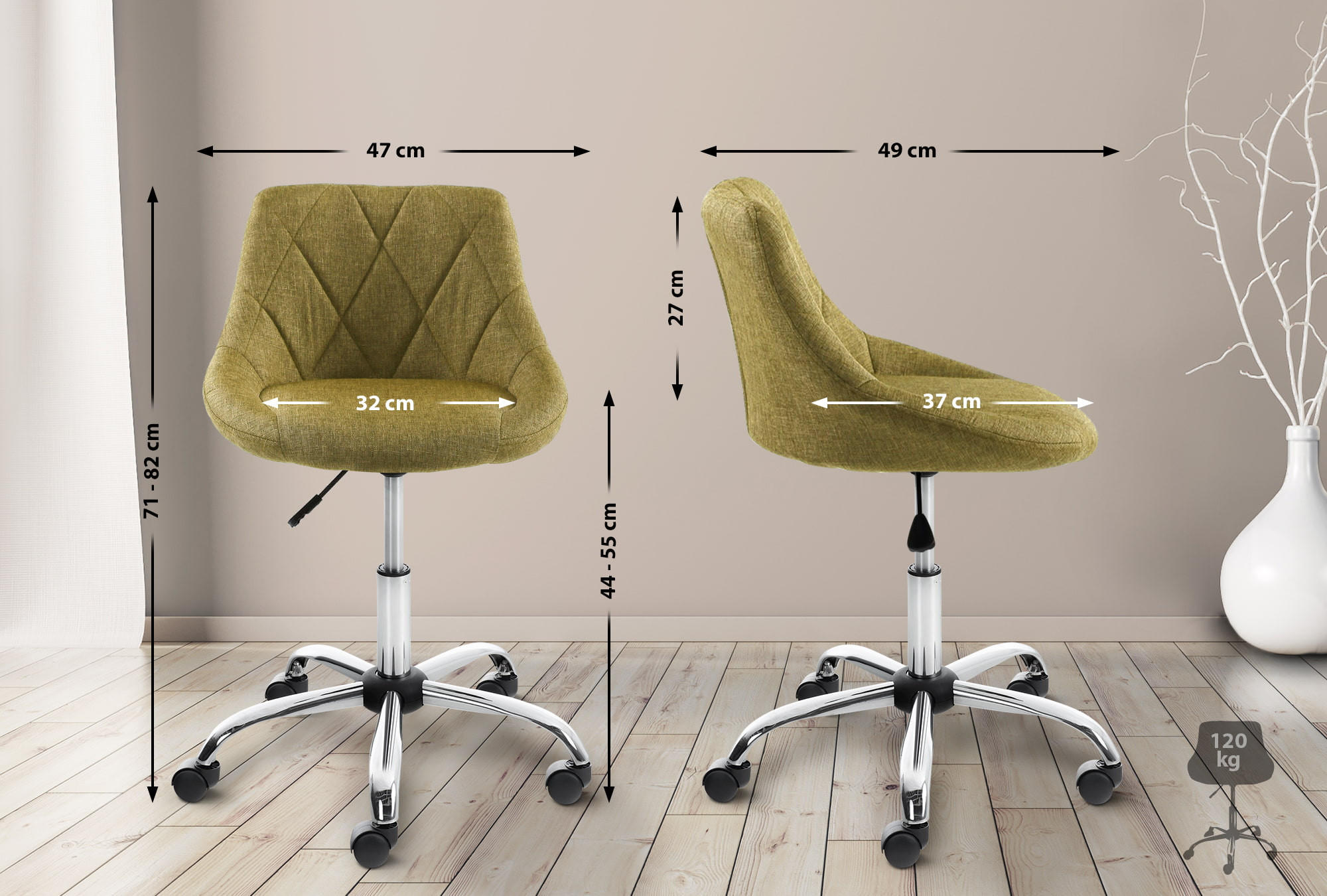 ARBEITSHOCKER Lazius Stoff grün - Grün, Metall (47/82/49cm) - TPFLiving