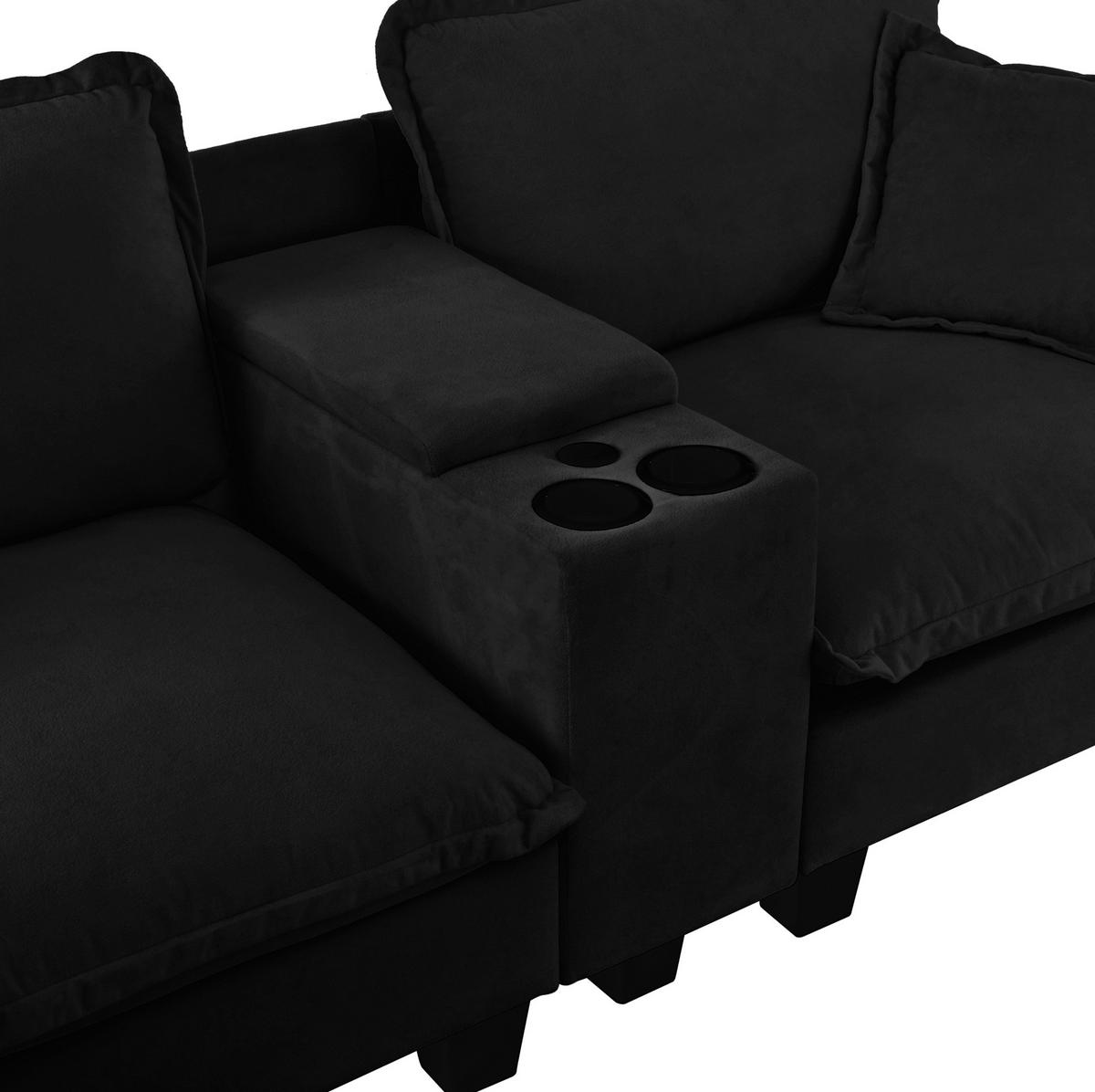 SOFA mit Ottomane und Stauraum 224 x 151 cm Chenille Black - Schwarz, Holzwerkstoff (151/224cm) - Meubliv