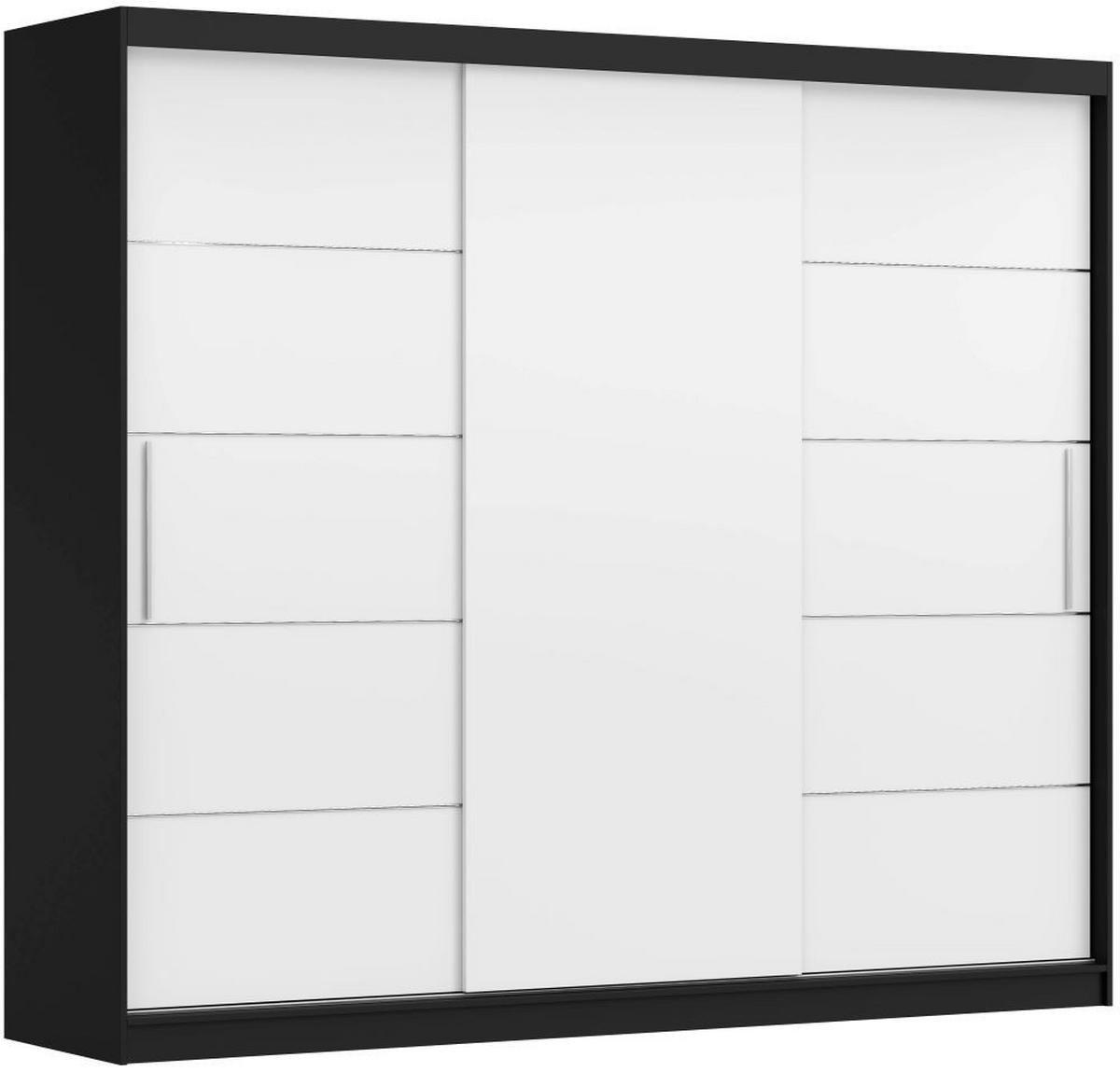 SCHWEBETÜRENSCHRANK Alba Schwarz/Weiß, ohne Spiegel und ohne LED Beleuchtung 250 cm - Alufarben/Schwarz, Holzwerkstoff/Kunststoff (250/218/61cm) - imoebel24