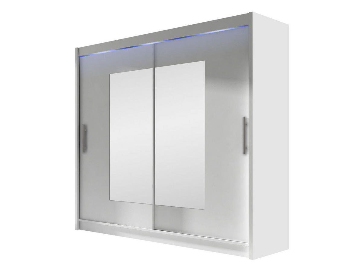 KLEIDERSCHRANK London VII, mit RGB LED Beleuchtung - Silberfarben/Weiß, Holzwerkstoff/Kunststoff (180/215/58cm) - MIRJAN24