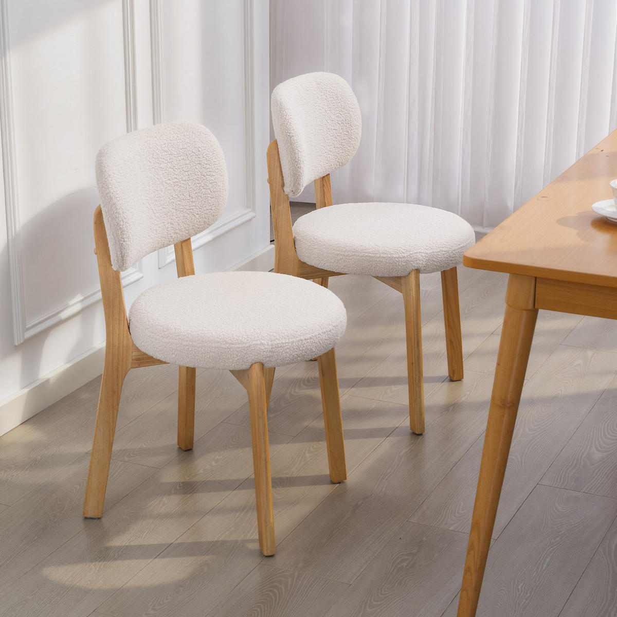 ESSZIMMERSTÜHLE 2er Set Polyestet Cremeweiß - Creme/Naturfarben, Holz/Textil (46.5/80/52cm) - HOMCOM