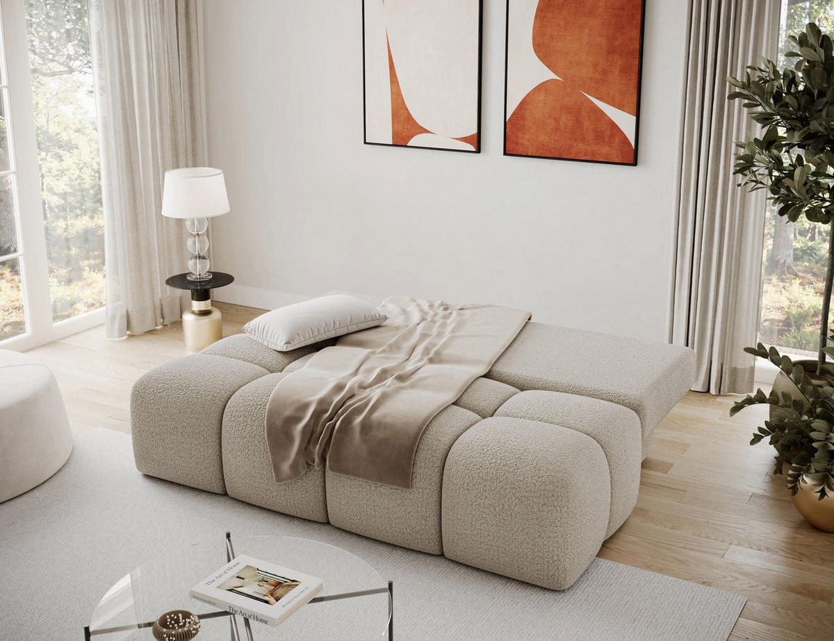 SCHLAFSOFA Nuwia mit Schlaffunktion und Bettkasten – Modernes Designsofa mit Schlafauszug und dekorativer Steppung - Beige, Kunststoff (200/102/100cm) - Wohnideebilder