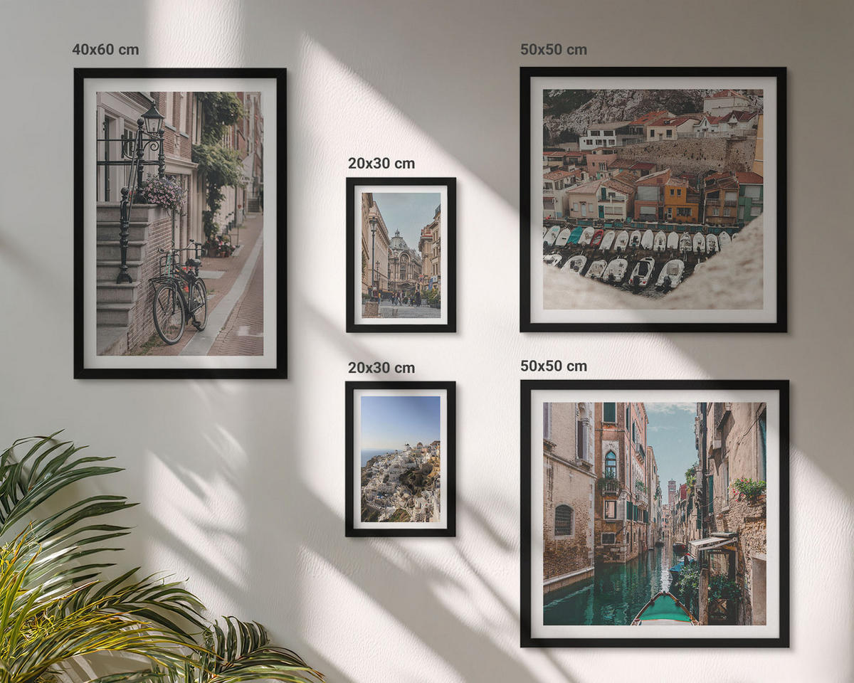 WANDBILDER 5er-Set - 50x50 cm & 20x30 cm & 40x60 cm Schwarzer Rahmen - Blattmuster Marmor abstrakt - Schwarz, Kunststoff (40/60cm) - ArtPrintCave