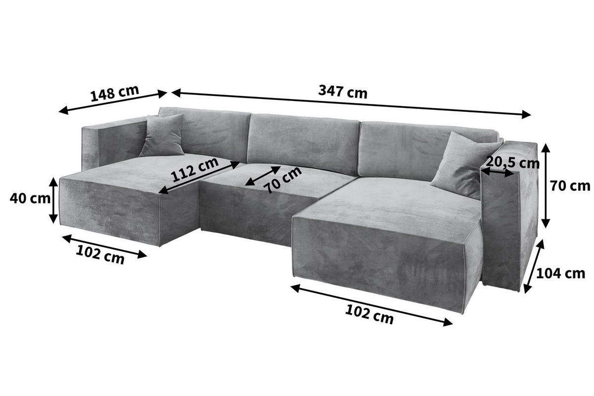 WOHNLANDSCHAFT SARMO M Braun Velours-Stoff mit Schlaffunktion - Braun, Holz (347/70/148cm) - MASSENO