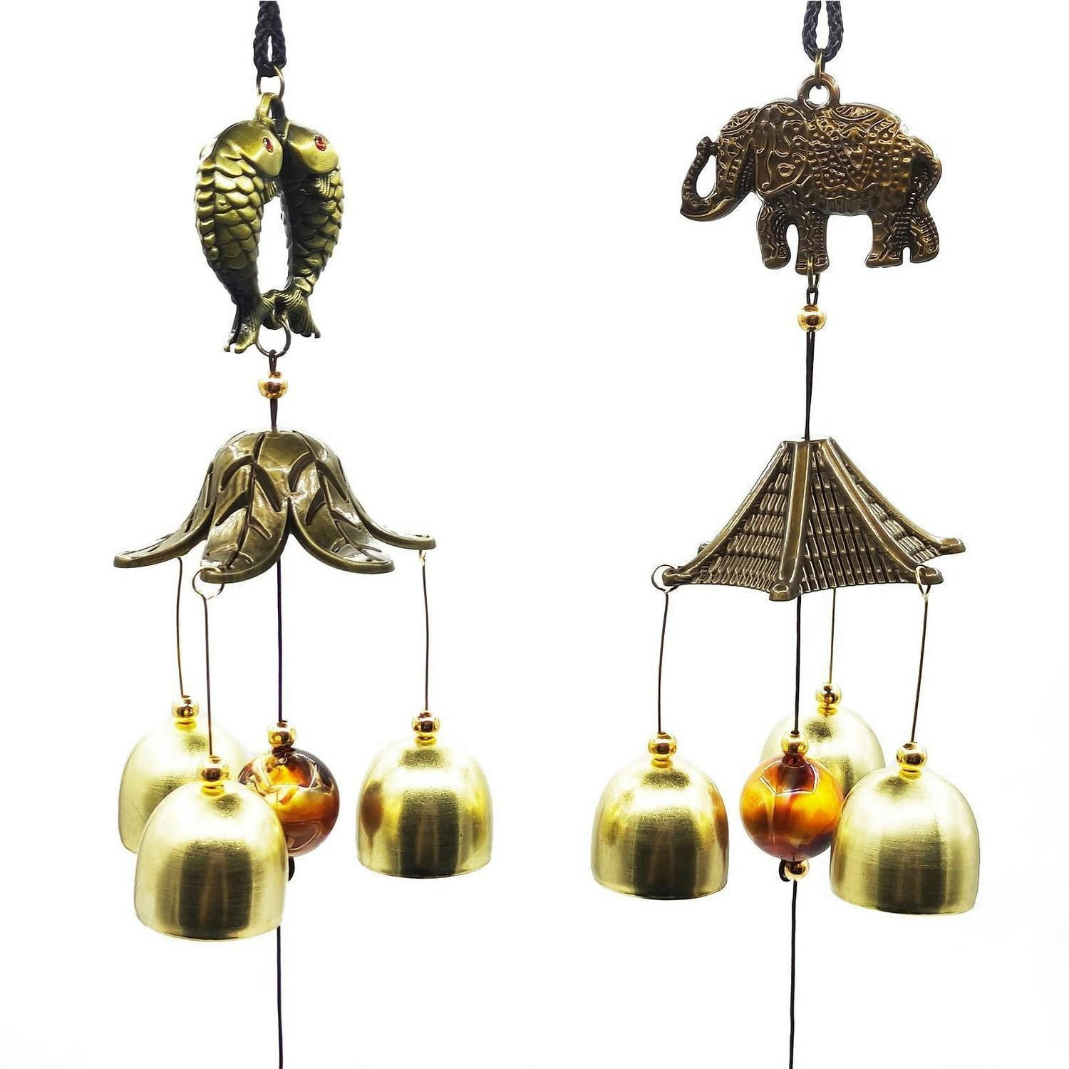 WINDSPIEL 2-teiliges Set Fisch Elefant Legierung Retro-orientalischer Stil - Bronzefarben, Metall (46/46/1cm)