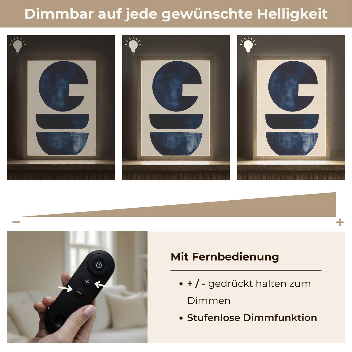 WANDLEUCHTE MIT AKKU Formen - Blau - Abstrakt 30x40 cm - Dunkelblau, Holzwerkstoff (30/40/8cm) - OnlyWow