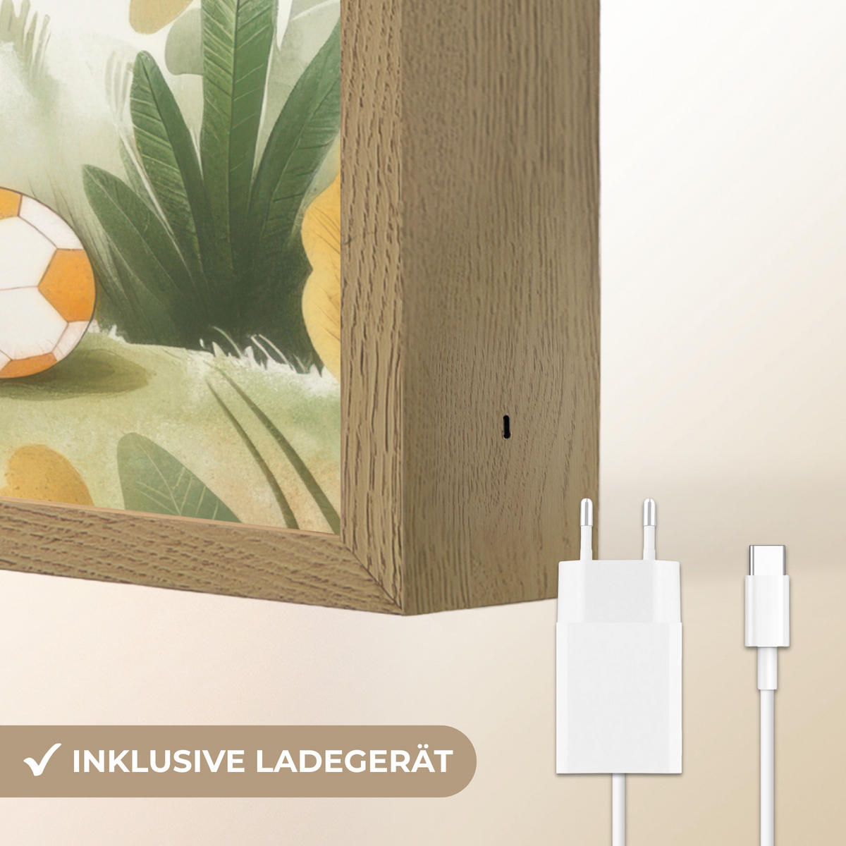 NÁSTĚNNÁ LAMPA S AKUMULÁTOREM Dino - Fotbal - Orange 30x40 cm - béžová, kompozitní dřevo (30/40/8cm) - OnlyWow