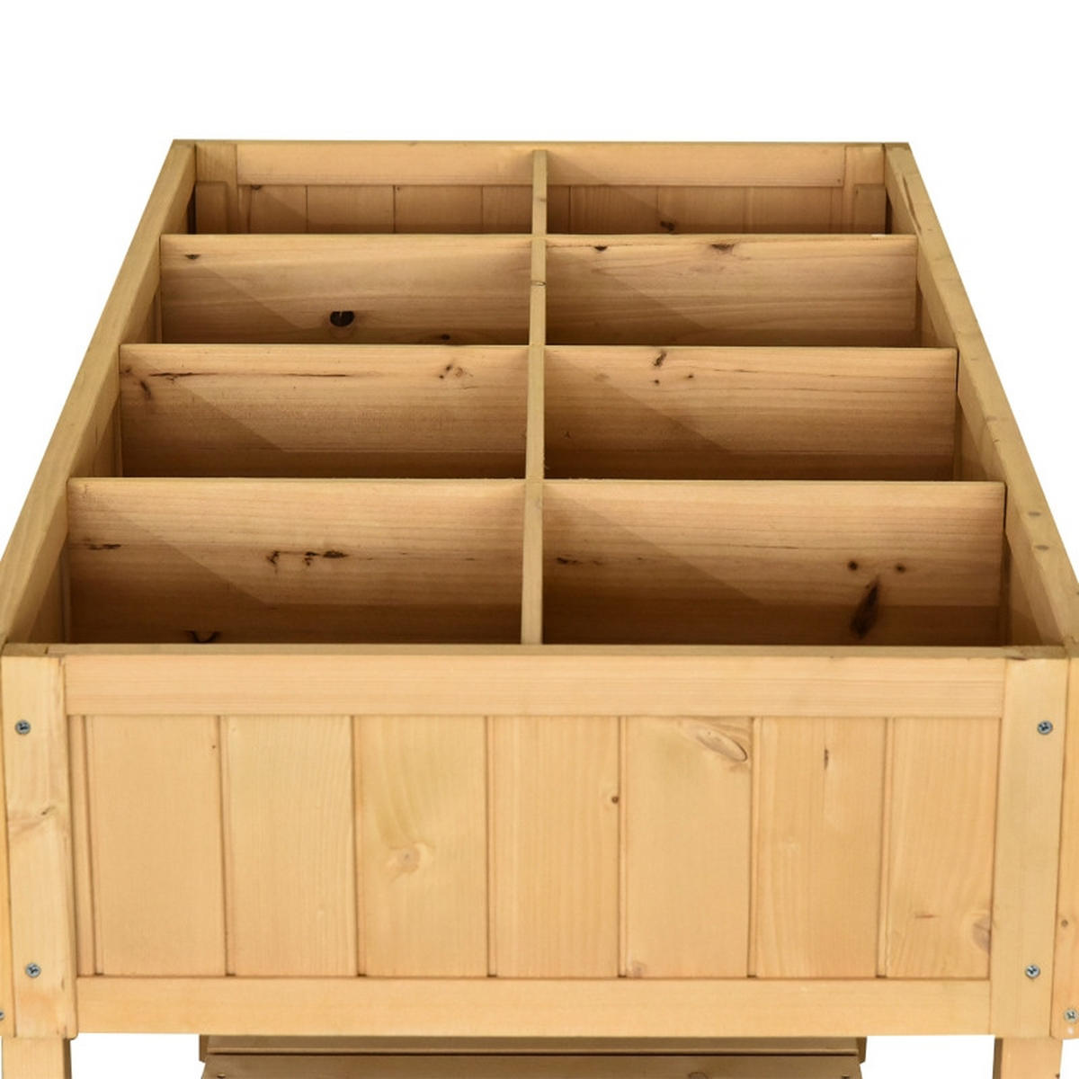 HOCHBEET 110/46/76 cm Naturholz mit 8 Fächer mit Abfluss Ablage - Naturfarben, Holz/Metall (46/76/110cm) - Oxeza
