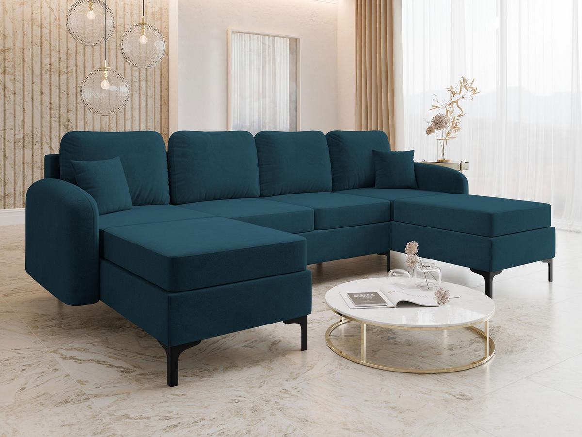 WOHNLANDSCHAFT Venice - Blau/Schwarz, Holz/Textil (293/96/172cm) - MIRJAN24