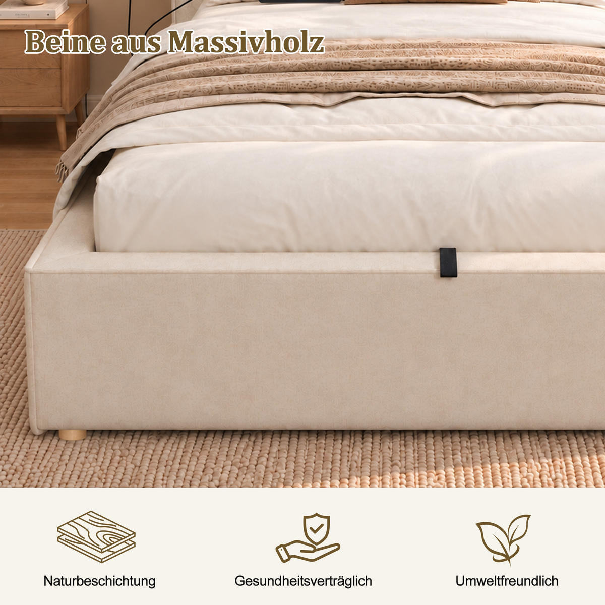 POLSTERBETT 120 x 200cm, Beige, Chenille, Stauraum - Beige, Textil (120/200cm) - FLIEKS
