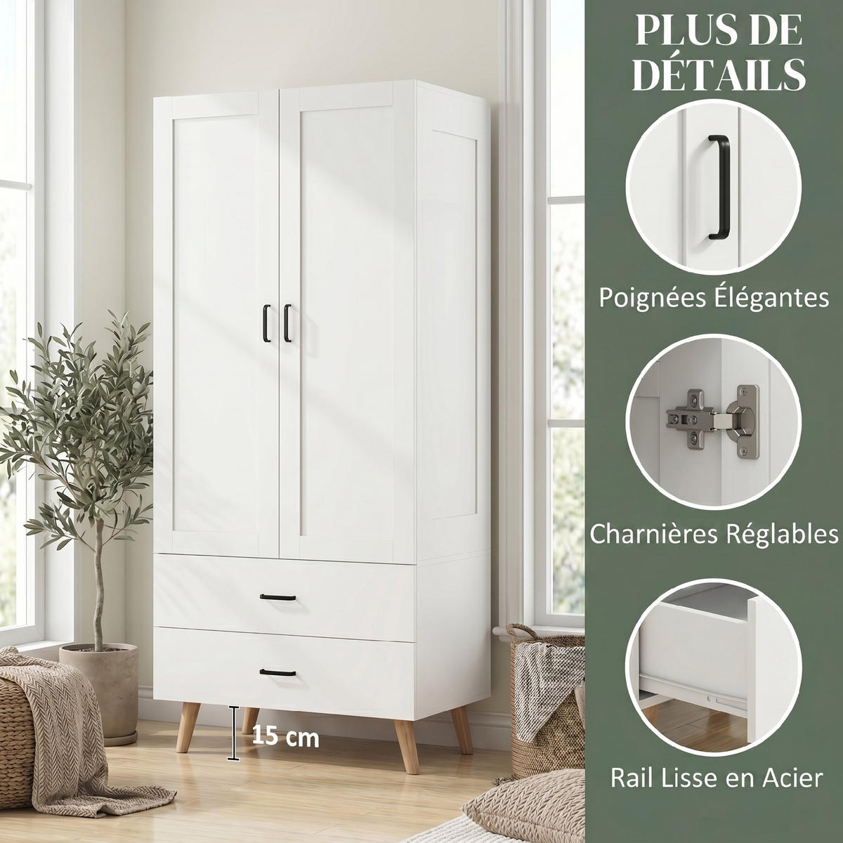KLEIDERSCHRANK Weiß 80/54/180 cm - Weiß, Holz/Metall (54/180/80cm) - PANGIVO