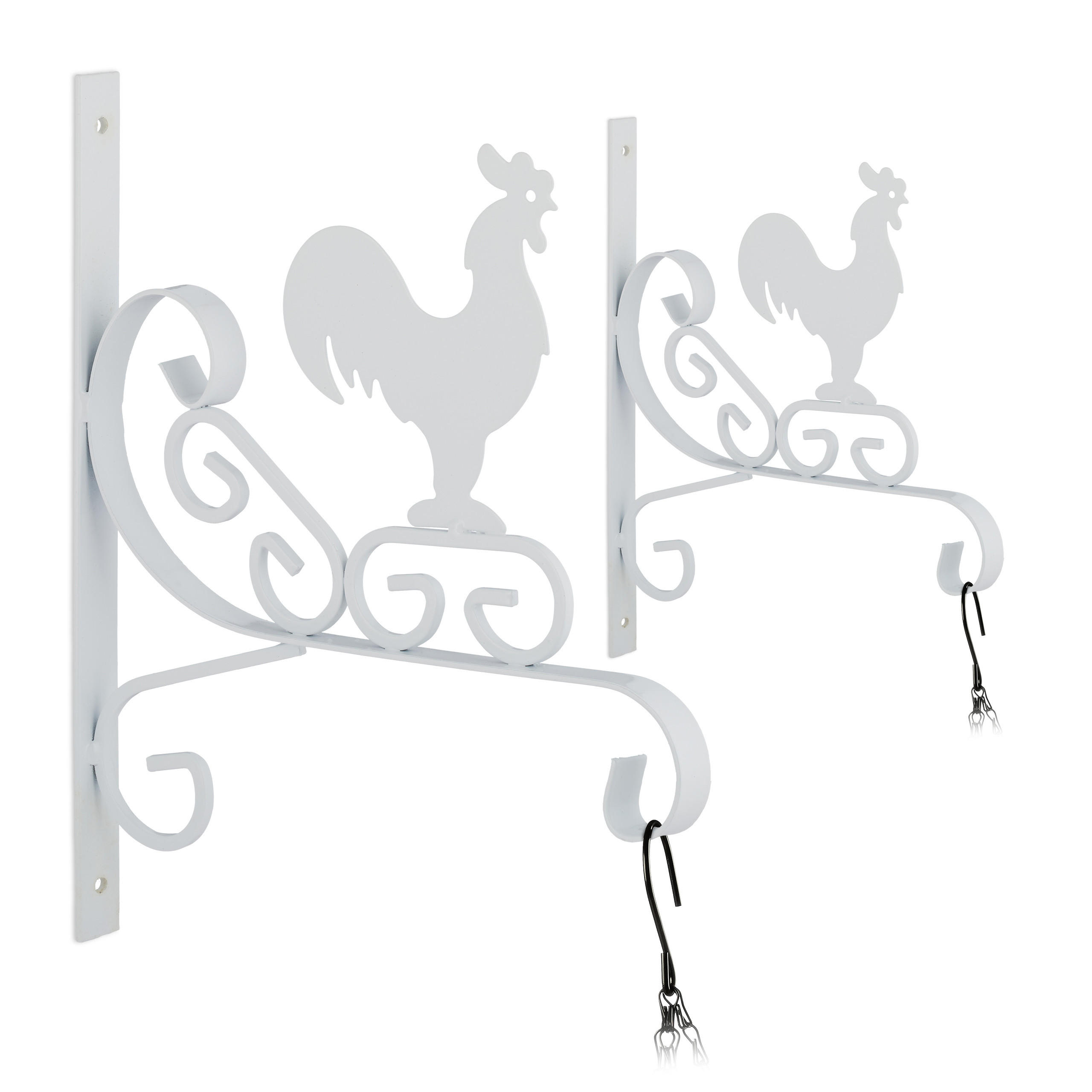 2XKUKICA za saksije - bijela, metal (25.5/30/2cm) - Relaxdays