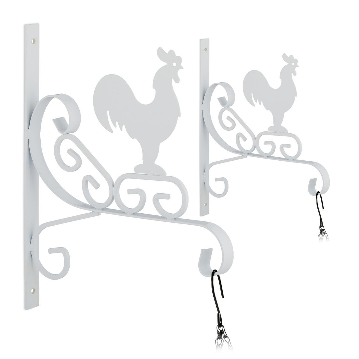 2XKUKICA za saksije - bijela, metal (25.5/30/2cm) - Relaxdays