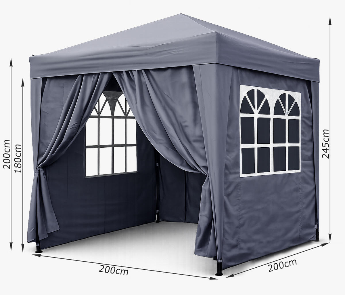 FALTPAVILLON 2x2m Smoky Grau inkl. 4 Fußgewichten - Grau, Metall (200/245/200cm) - QUICK STAR
