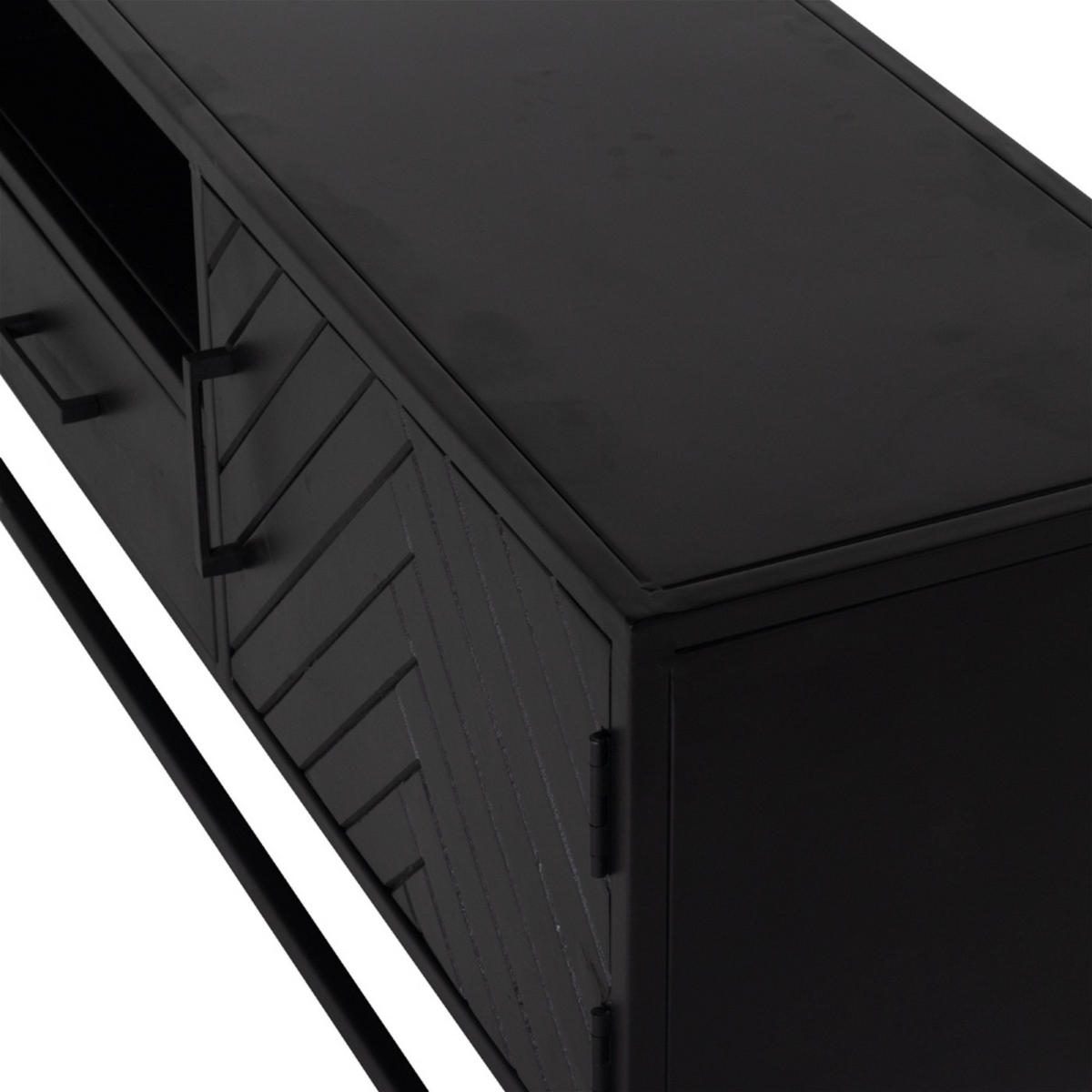 TV-SCHRANK Herringbone aus Mangoholz 165cm, schwarz - Schwarz, Metall (165/50/40cm) - Giga Meubel