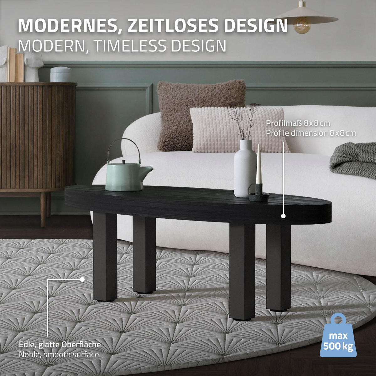 TISCHBEINE 4er Set I-Design H:42 cm Dunkelgrau 8x8 cm - Dunkelgrau, Metall (8/42/8cm) - ML-DESIGN