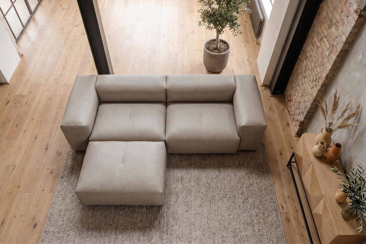 SOFA CELESTE Grau Leder - Schwarz/Grau, Leder/Kunststoff (302/114cm) - KAWOLA