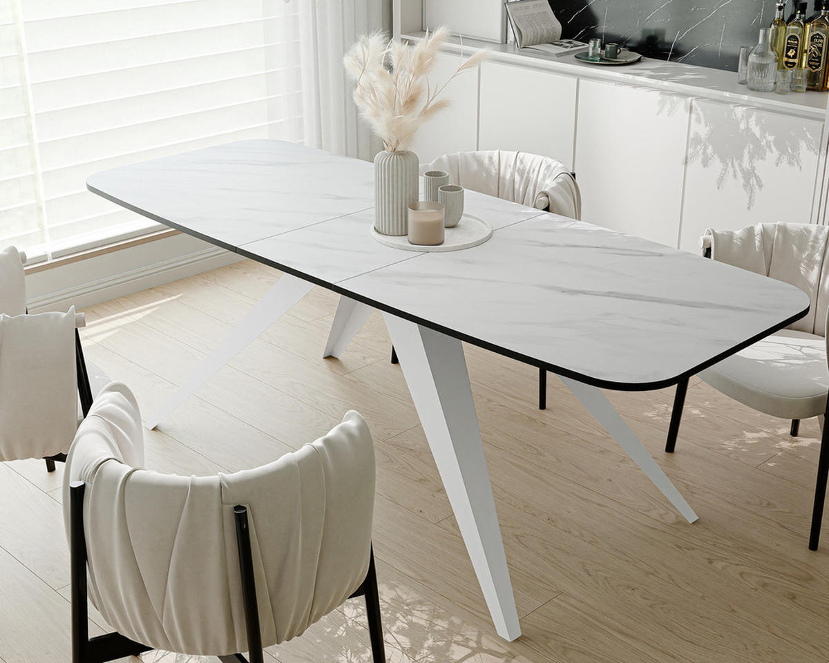 AUSZIEHTISCH FENTO 180/90/76 cm, Weiß / Bianco (Weiß) - Perlmutt/Weiß, Holzwerkstoff/Metall (90/180/76cm) - Idohome