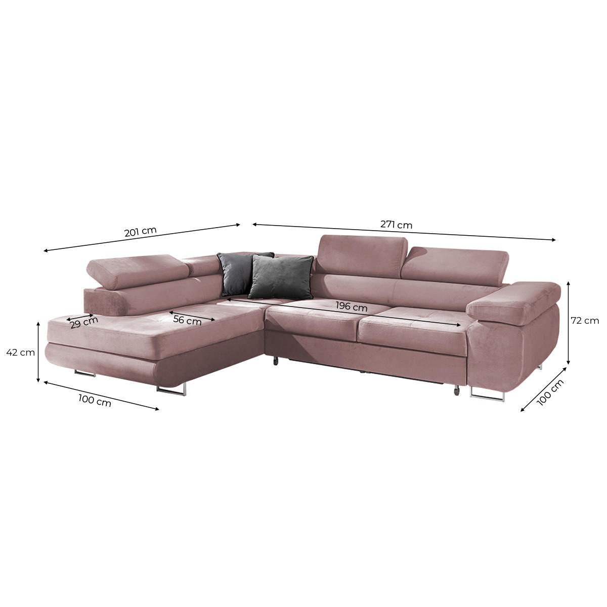 ECKSOFA Wilson 4 Sitzplätze Rose - Pink, Holzwerkstoff (271/201cm) - Petits-meubles