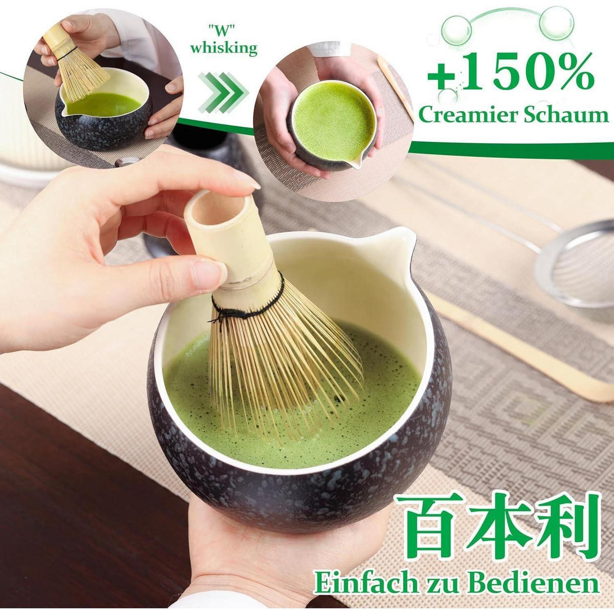 MATCHA Set 5-teiliges Set Schwarz Keramik Bambus - Schwarz, Keramik (15/10/15cm)