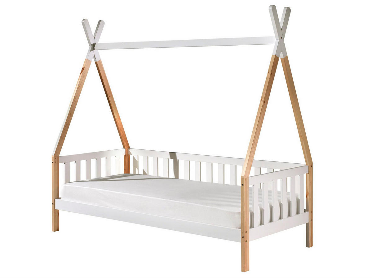 TIPIBETT Karyn 1 206x185x96 aus Kiefer Massivholz in Weiß/natur - Weiß/Kieferfarben, Holz (90/200cm) - 58aufmkessel