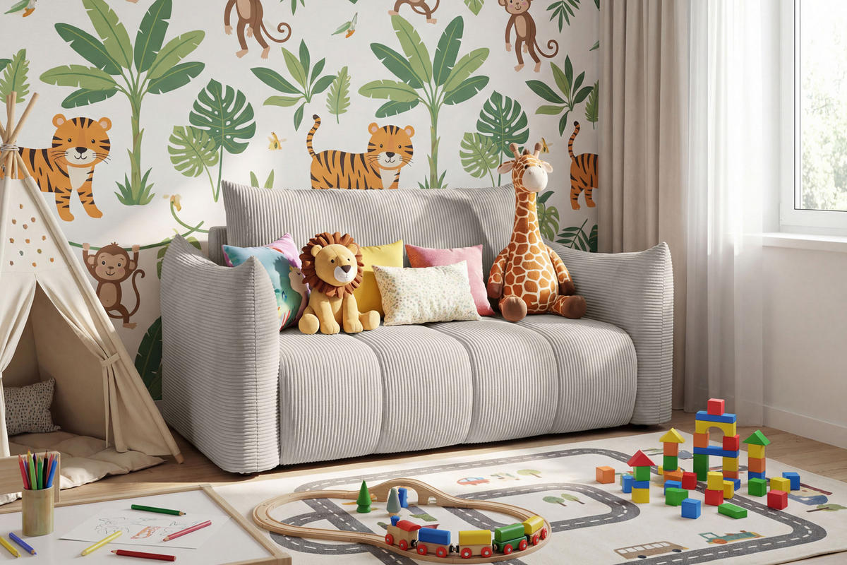SCHLAFSOFA Lilo mit Bettkasten, Hellgrau Cordstoff 120/86/101 cm - Hellgrau/Schwarz, Kunststoff/Textil (120/86/101cm) - WFL GROUP