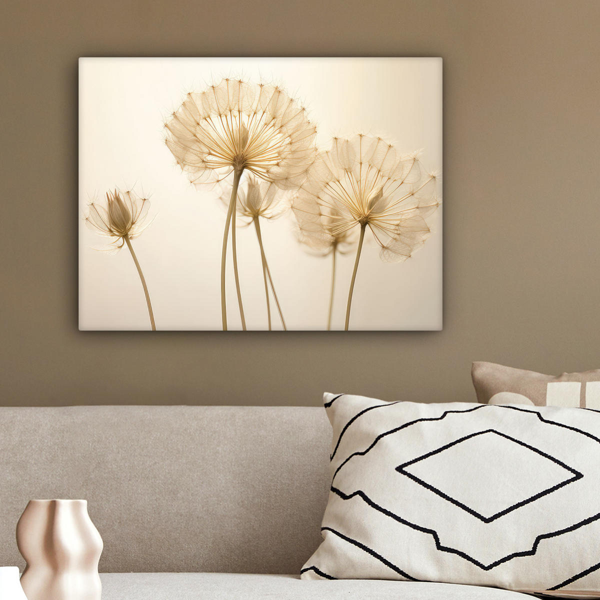 LEINWANDBILD Sonnenlicht - Löwenzahn - Botanisch - Blumen 40x30 cm - Creme, Textil (40/30cm) - MuchoWow