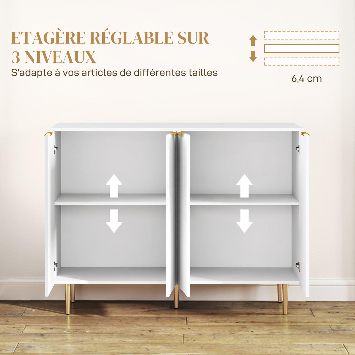 SIDEBOARD Weiß, 2 Doppeltüren, 120/40/90 cm - Weiß, Holz (120/90/40cm) - PANGIVO