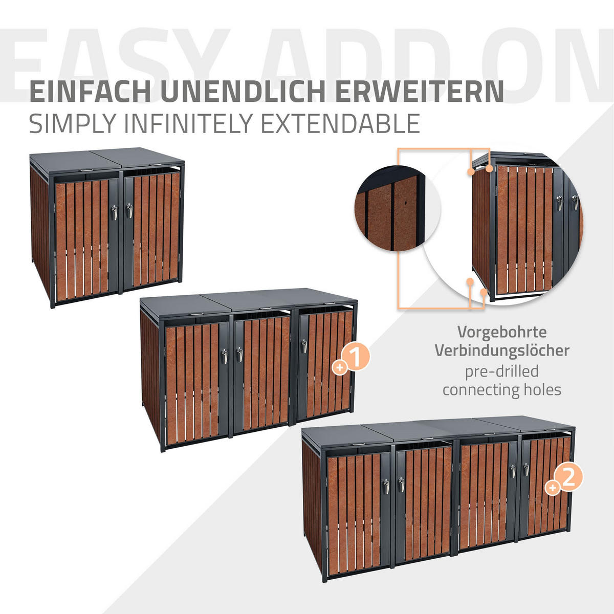 MÜLLTONNENBOX 3er Anthrazit-Rostoptik - Rotbraun, Metall (80/116.3/200cm) - ML-DESIGN