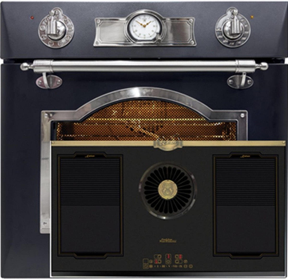 BACKOFEN-SET Elektro Backofen 60 cm EH 6355 Em Sil+KCT 9365 Iem Induktionskochfeld mit integriertem Dunstabzug 1250 m³/h - Schwarz, Metall (59.4/59.4/57.5cm) - Kaiser Küchengeräte