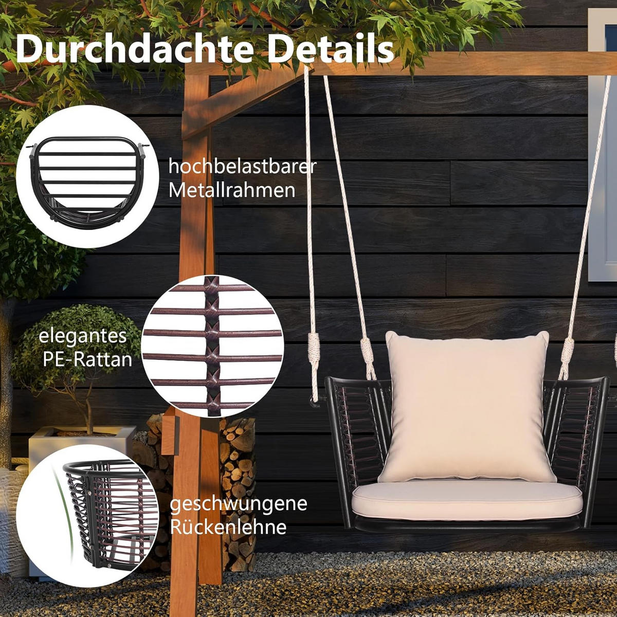HÄNGESESSEL Beige - Beige, Metall (77/38/62cm) - COSTWAY