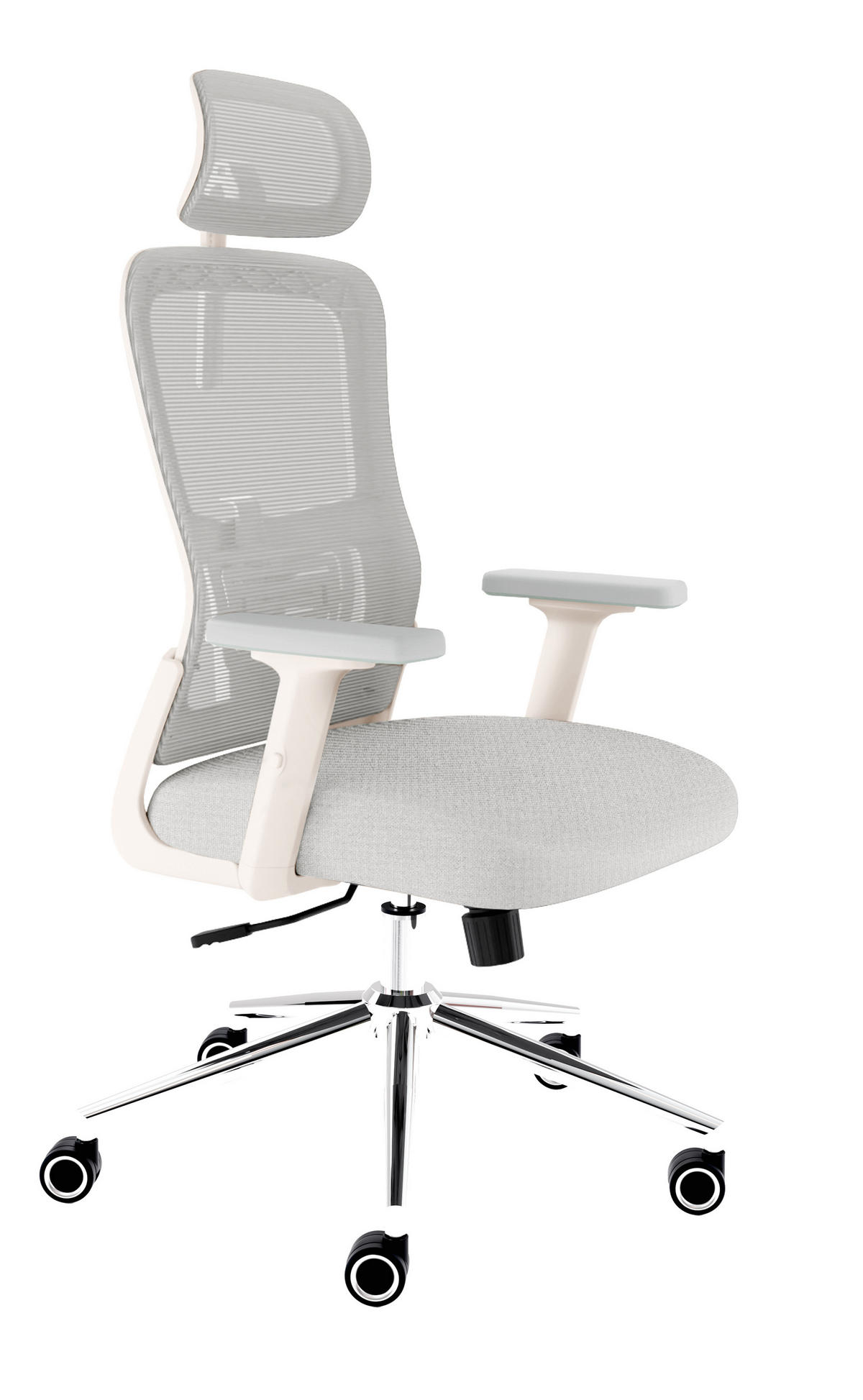 BÜROSTUHL BrightSeat Creme-Weiß - Beige/Silberfarben, Kunststoff/Textil (70/142/70cm) - Clouvou