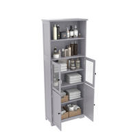 HOCHSCHRANK mit 4 Türen, feuchtigkeitsbeständiger Lack, 57,5/28,5/160 cm, Grau - Grau, Holzwerkstoff (57.4/160/28.5cm)