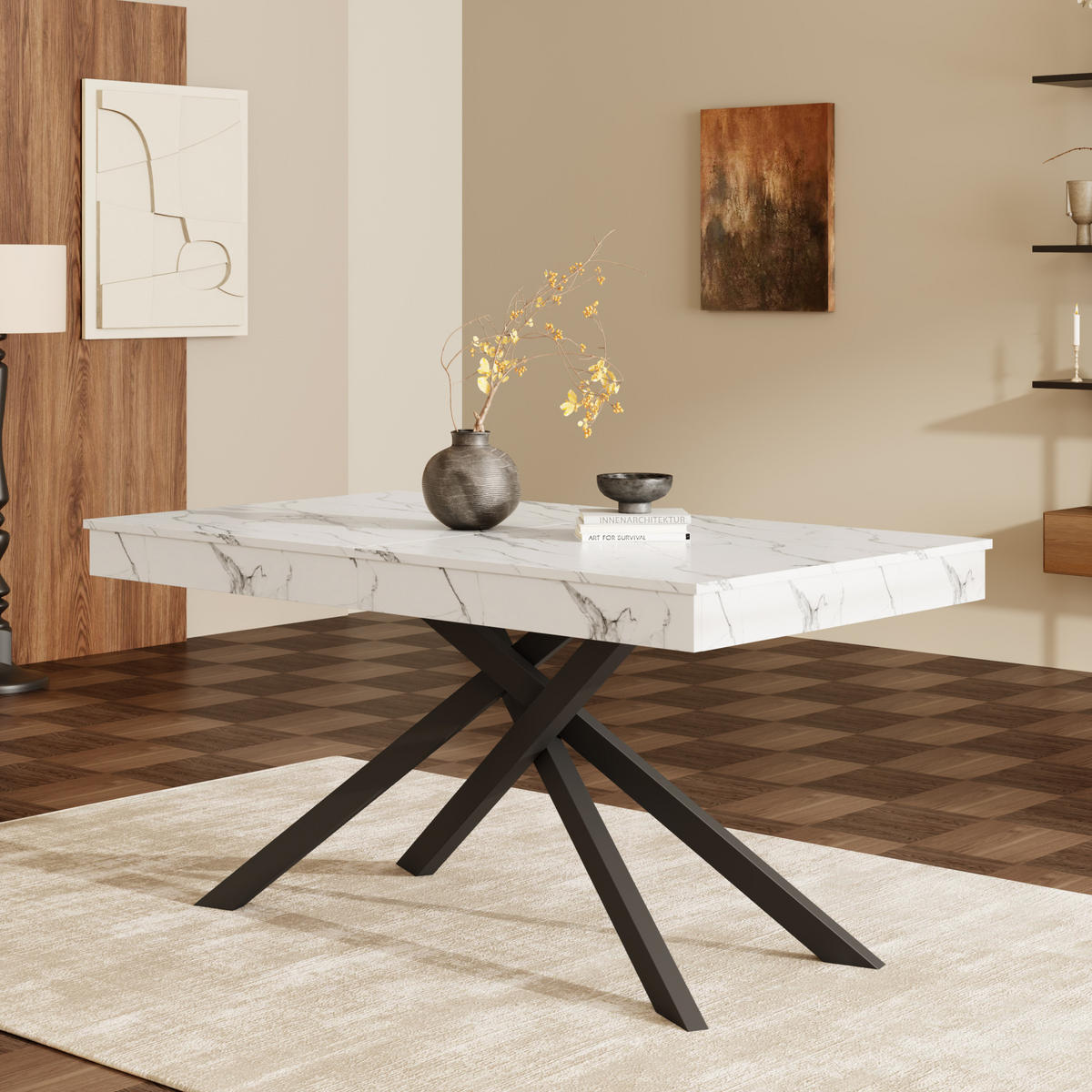 ROZKLÁDACÍ jídelní stůl 140–180/80 cm bílý z MDF pro 6–8 osob - bílá, kompozitní dřevo (180/80/76cm) - OKWISH